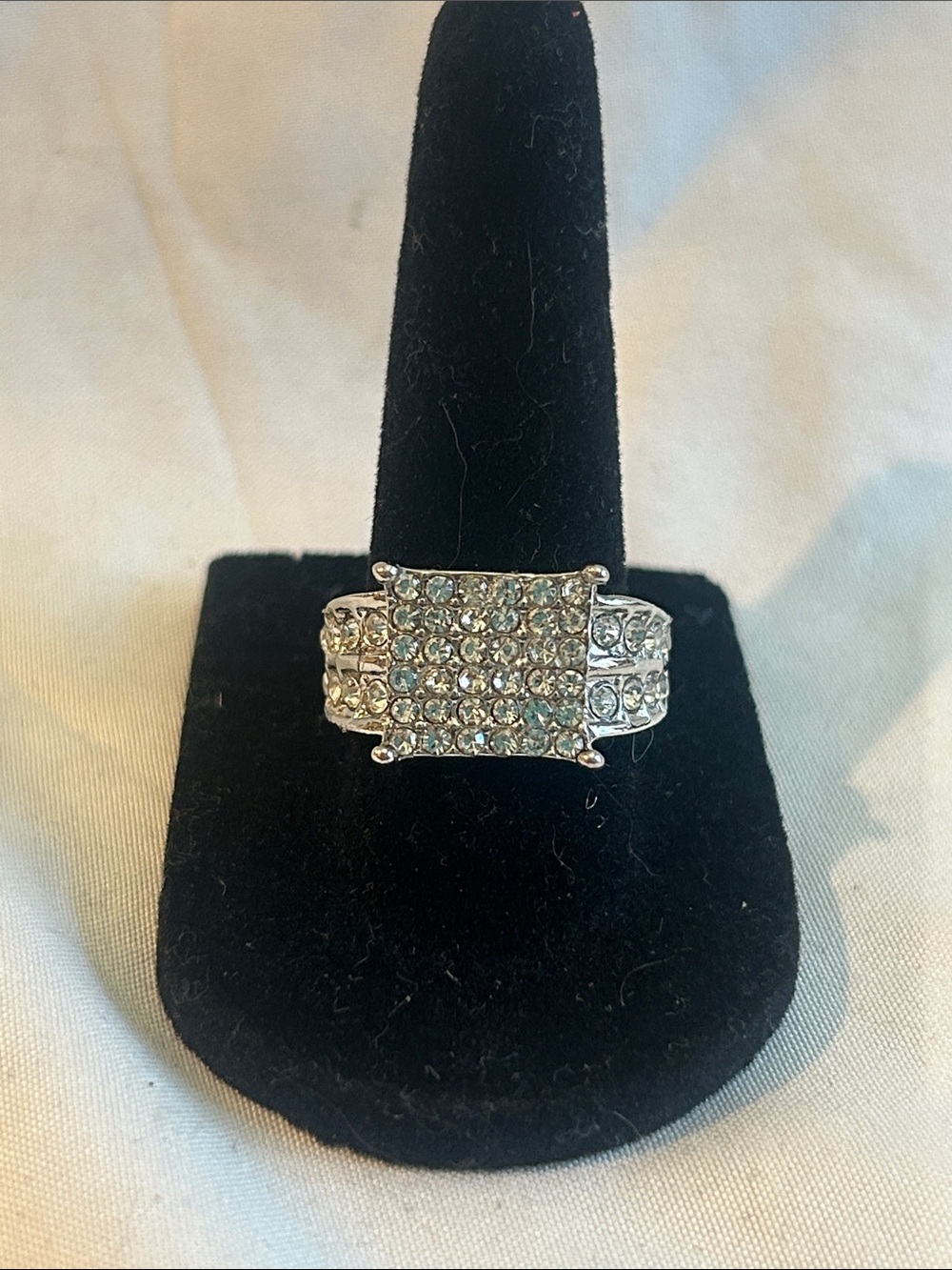Silver-Tone Pave Crystal Statement Ring - Silver